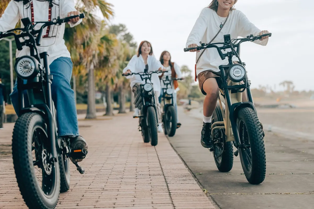 海沿いの道を E-BIKE で走るメンバー